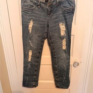 torrid Distressed Mid-Rise Bootcut Jeans in Faded Blue